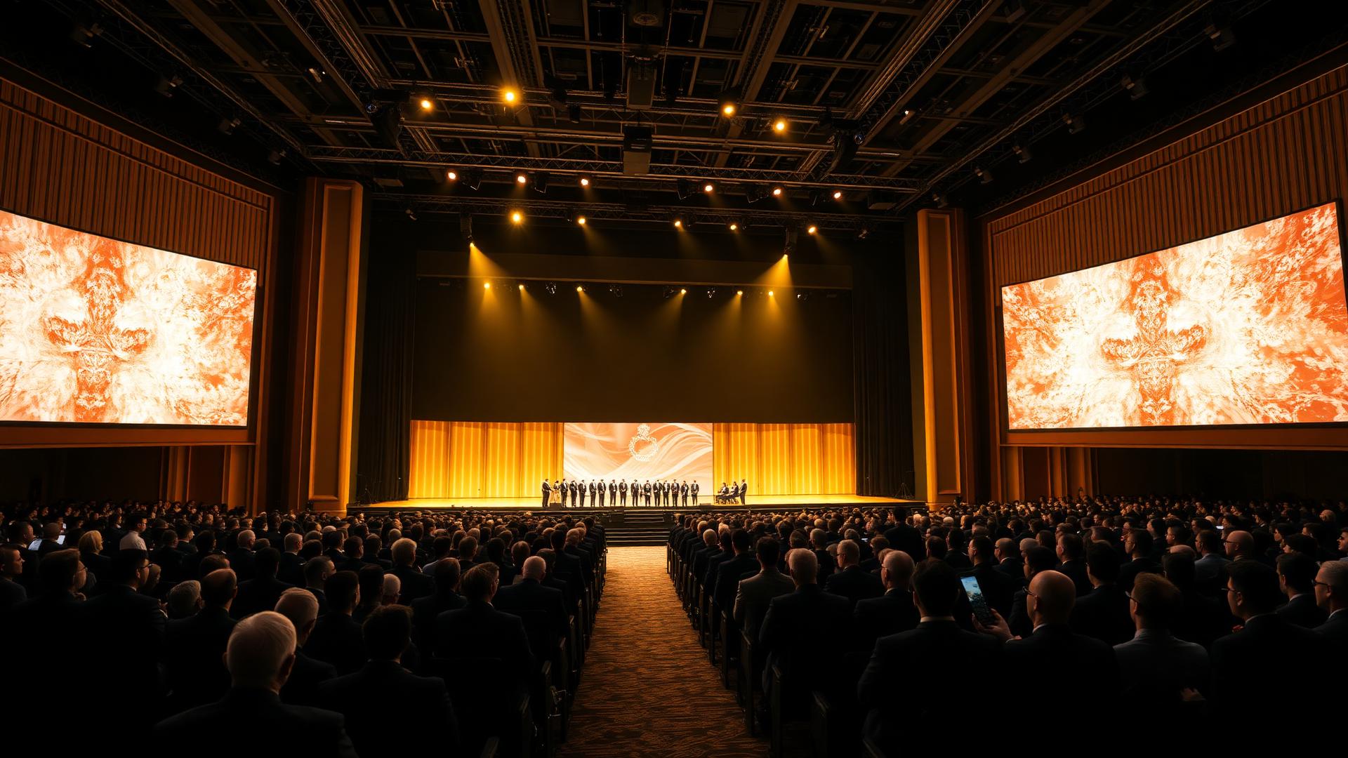 Grand congress main stage with golden lighting